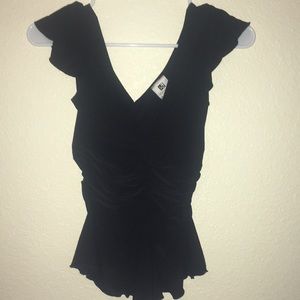 Black ruched flutter sleeve top